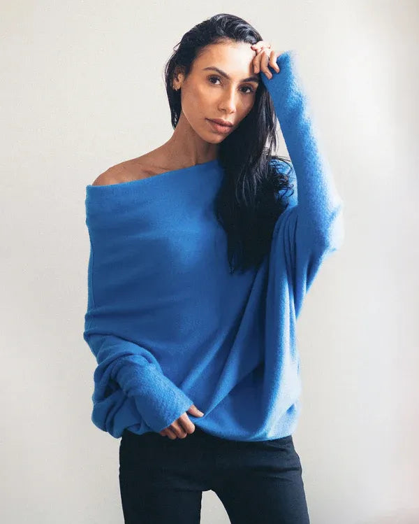 Damen-Pullover, asymmetrischer drapierter weicher Stoff 16