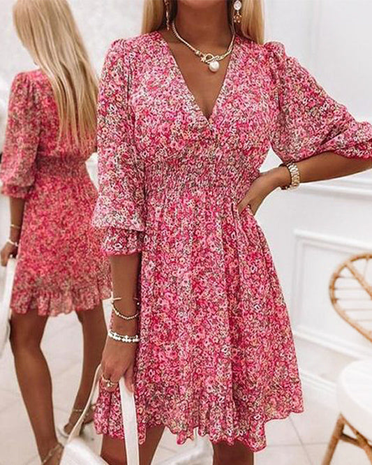 Maxikleid Damen Boho V-Ausschnitt Leichtes Material für Sommer-1