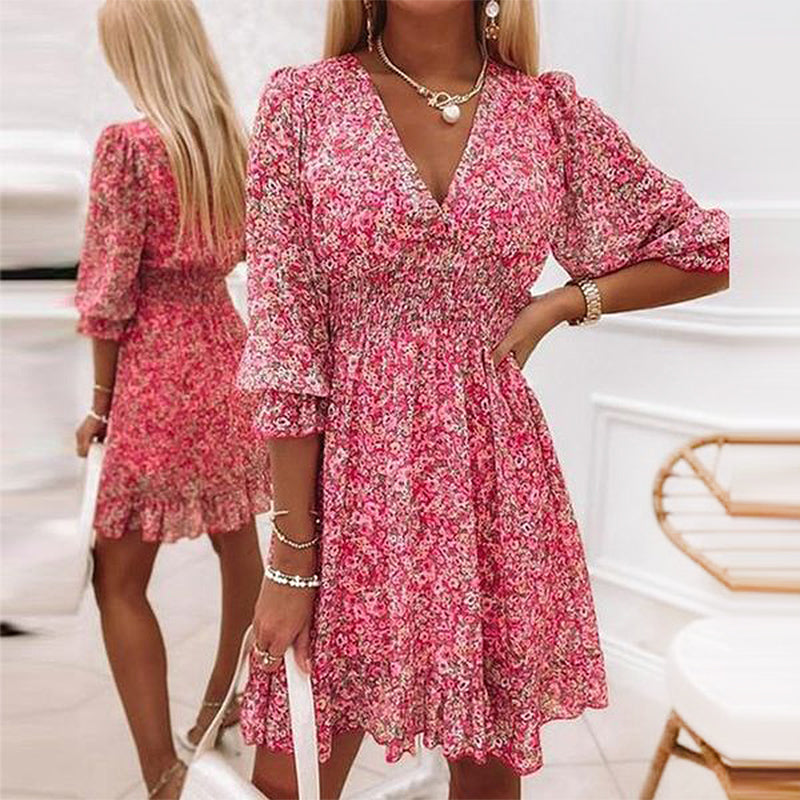 Damen-A-Linien-Kleid, V-Ausschnitt, Chiffon-1