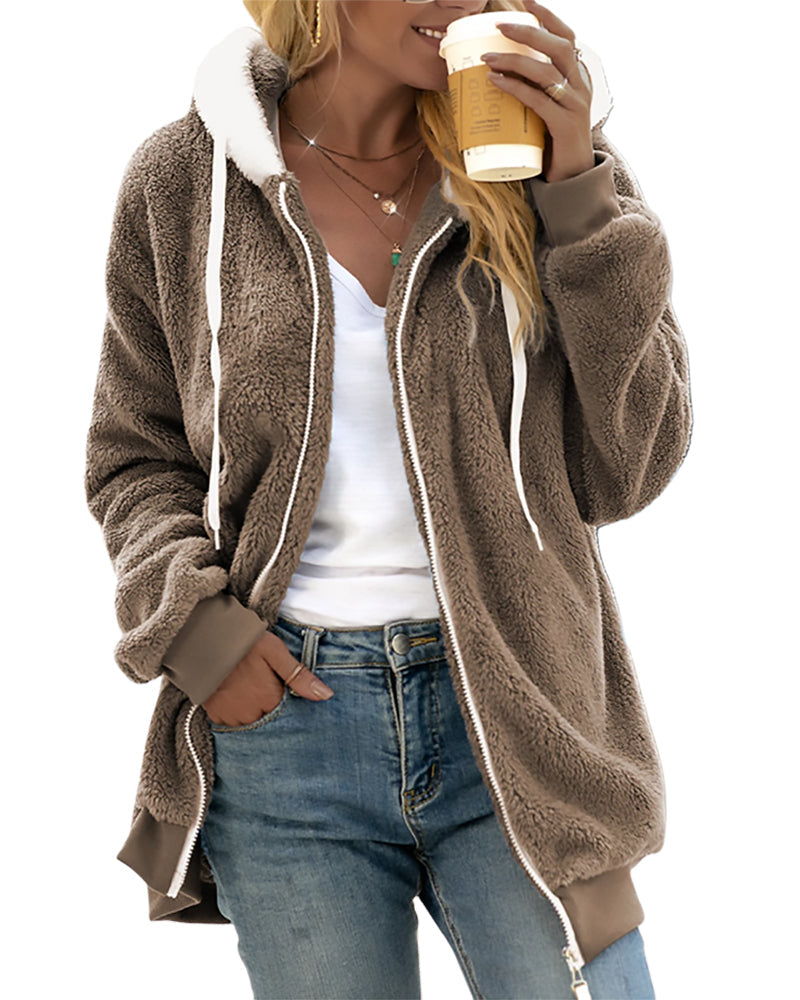 Langer Damen-Hoodie mit Kapuze aus 100% Polyester – warm und lässig 4