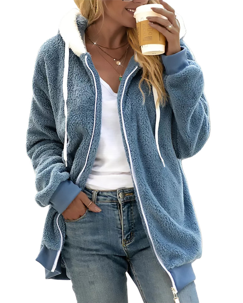 Langer Damen-Hoodie mit Kapuze aus 100% Polyester – warm und lässig 2