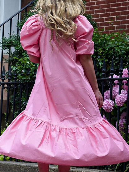 Damen-Midikleid, Puffärmel, eckig, Design, Polyester, elegant, schöne Damenkleider-2