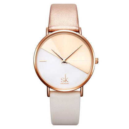 Herrenuhr, rund, diagonales Design, aus Edelstahl, mit PU-Lederband-3