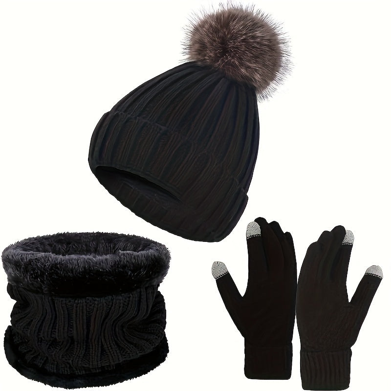 Damen Winter-Set Hut Schal Handschuhe Weicher Stoff-5