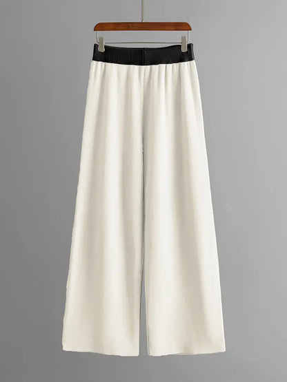 Damen-Set mit langärmeligem Pullover und Hose, V-Ausschnitt, weiches Polyester-3