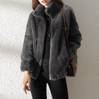 Damen-Fleecejacke mit Stehkragen – weiches und elegantes Design für kalte Wintertage, normale Passform, S-XL 3