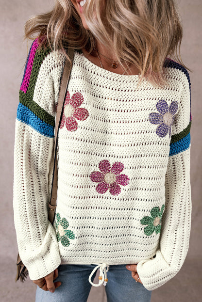 Damen-Pullover, gestrickt mit Gänseblümchen-Muster, luftiges Design-2