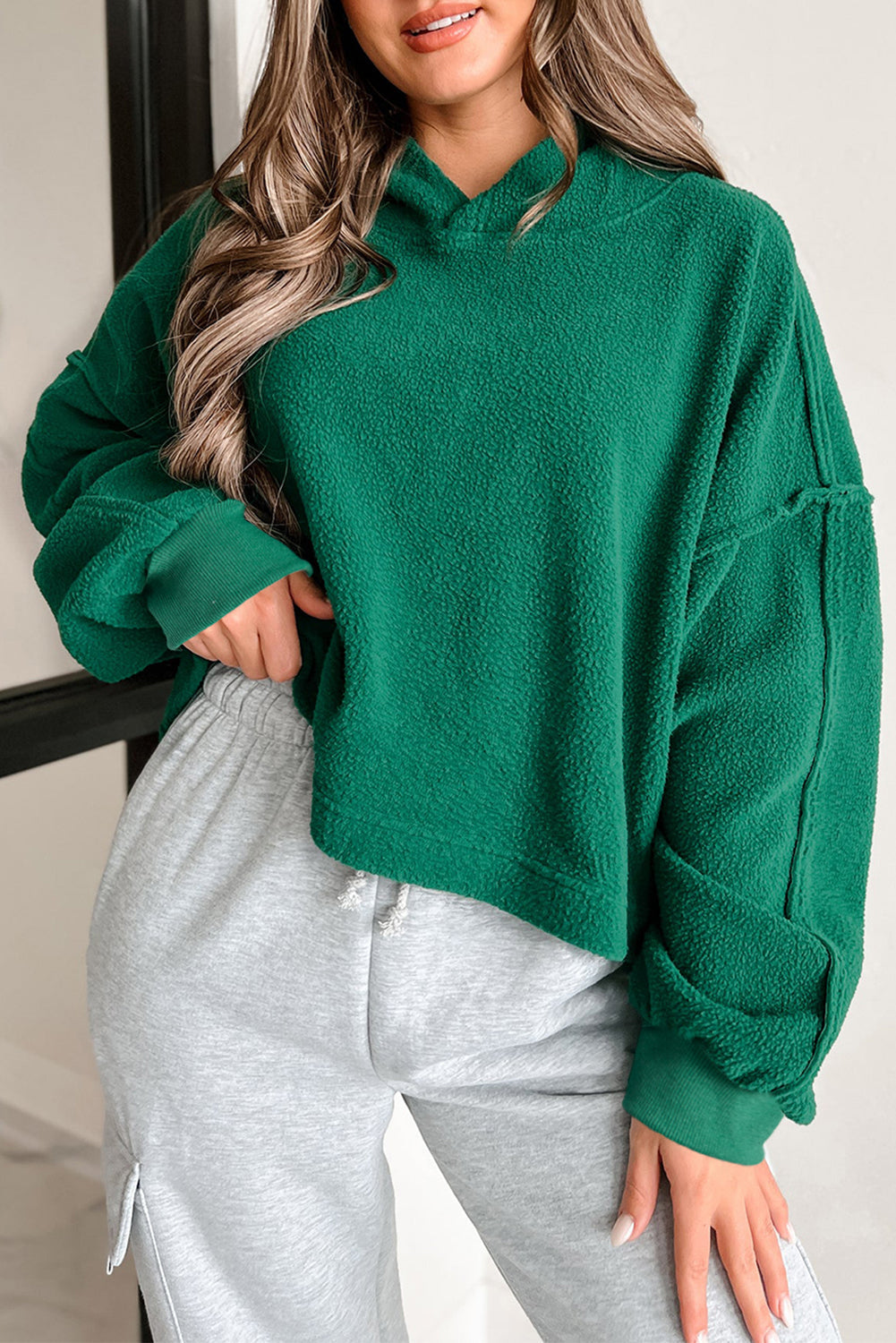 Damen-Hoodie Überdeckte Schultern Weicher Sherpa-1