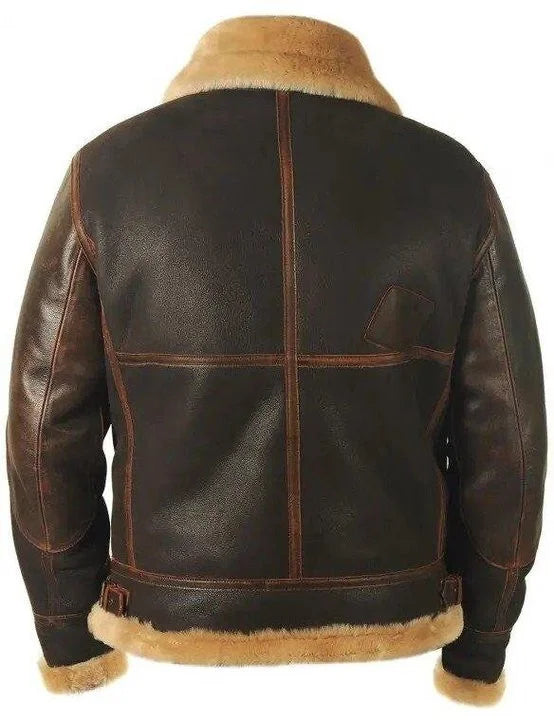 Herren-Pilotjacke, klassisches Lammfell, mit warmem, gefütterter Kragen-2