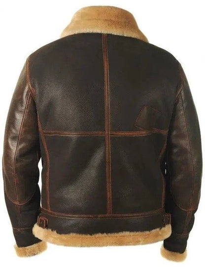 Herren-Pilotjacke, klassisches Lammfell, mit warmem, gefütterter Kragen-2