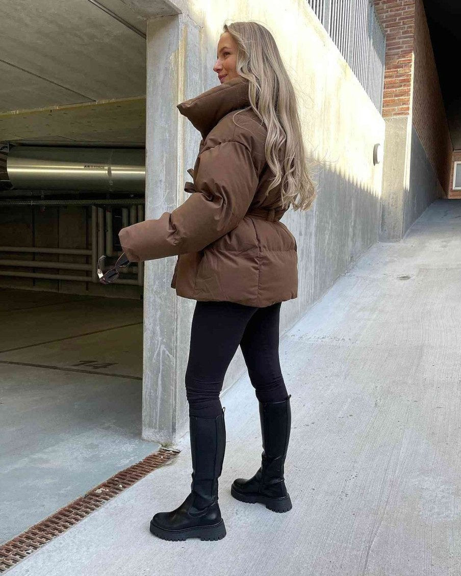 Damen-Mantel, mit großem Kragen, und Gürtel, Polyester-3
