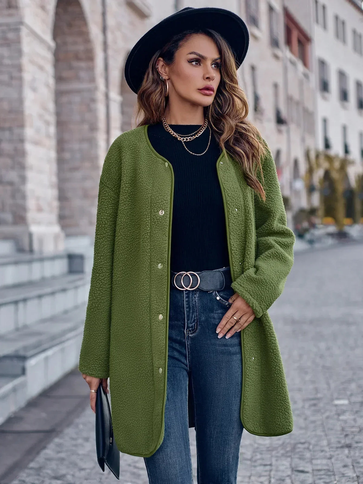 Variant image for Langer Wintermantel Damen Retro-inspiriert hochwertigem Stoff-9
