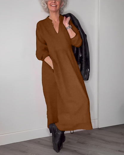 Damen-Langes Kleid, mit Taschen, Weicher Stoff, für Alltag und Fest-4