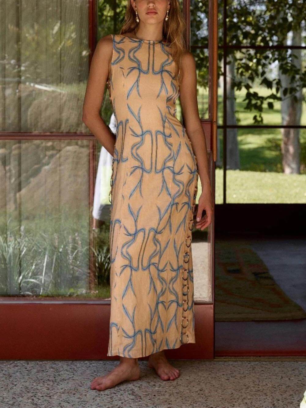 Damen-Midikleid, ärmelloser eleganter hochwertiger Stoff 2