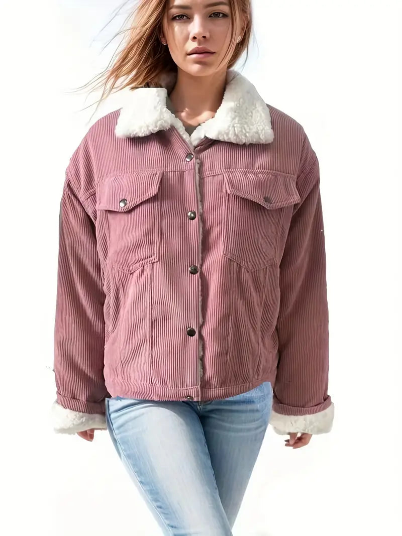 Damen-Mantel Monochrom mit Pelzstreifen Wintermantel aus hochwertigem Polyester-1