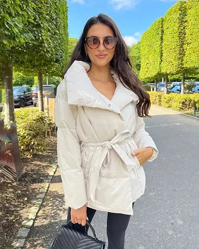 Damen-Mantel, mit großem Kragen, und Gürtel, Polyester-6