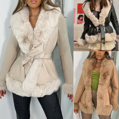 Damen-Ledermantel, klassisch, warmes Design-3