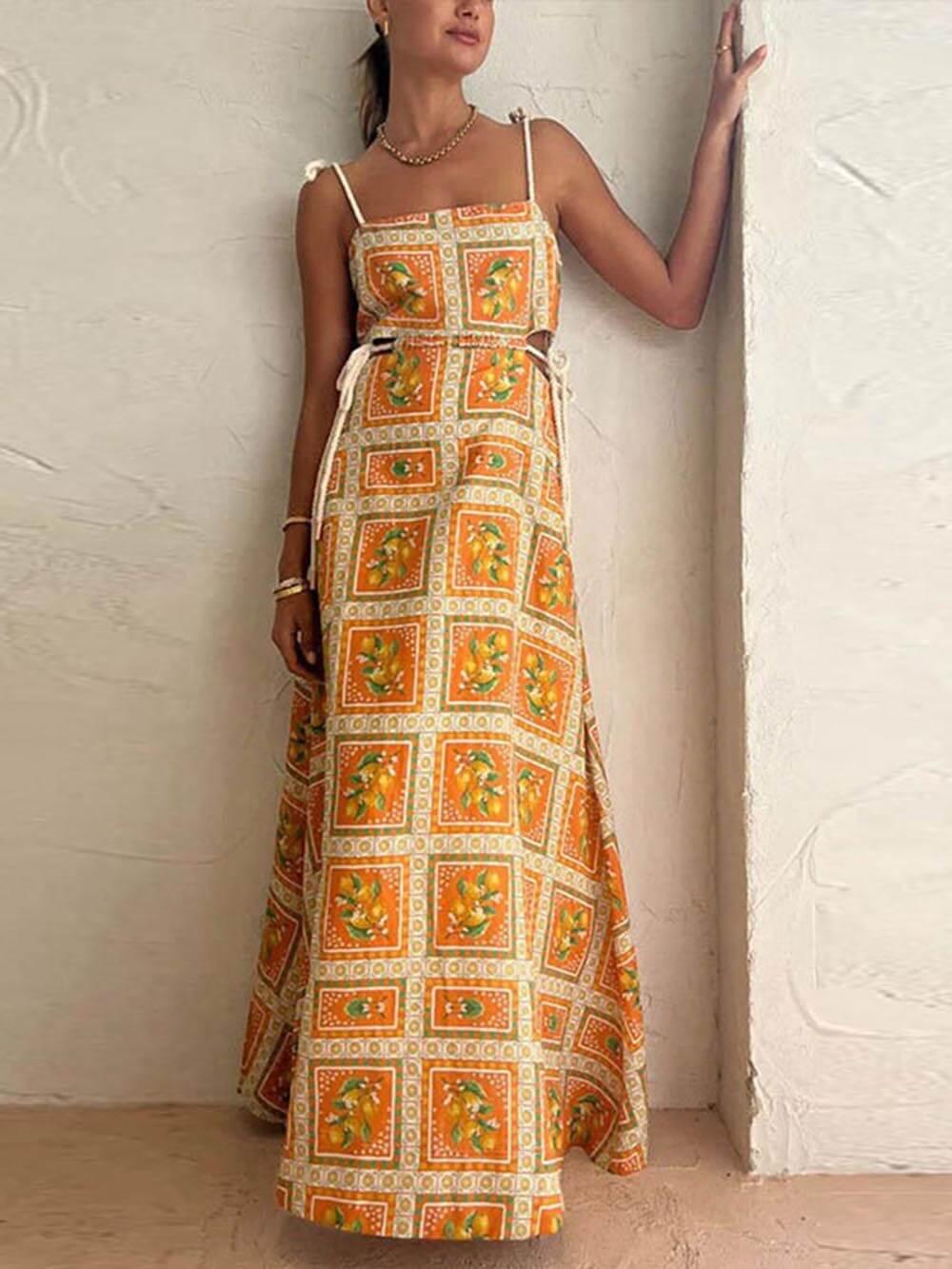 Variant image for Maxikleid Damen Verstellbare Träger Leichte Polyester Zitronen-Print-1