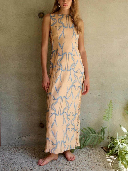 Damen-Midikleid, ärmelloser eleganter hochwertiger Stoff 1