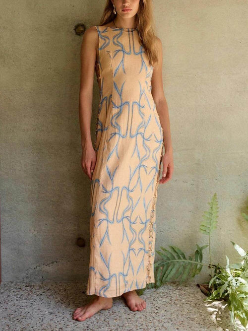 Damen-Midikleid, ärmelloser eleganter hochwertiger Stoff 1