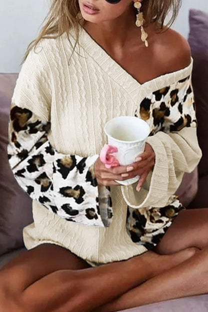 Damen-Pullover, asymmetrisches Leopardenmuster, V-Ausschnitt, hochwertiger Stoff-4