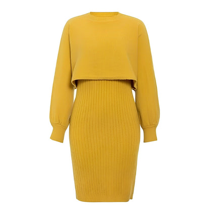 Damen-Kleid, mit Flügelärmel gestricktes Material elegant Laterne Ärmel 11