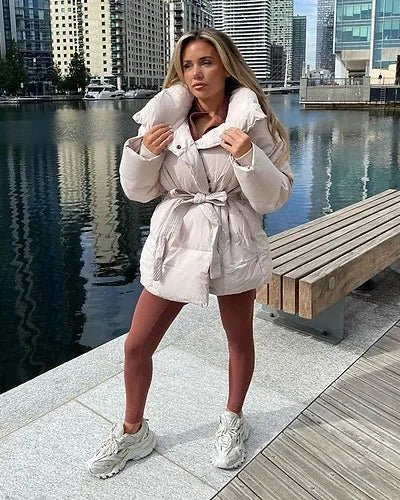Damen-Mantel, mit großem Kragen, und Gürtel, Polyester-5