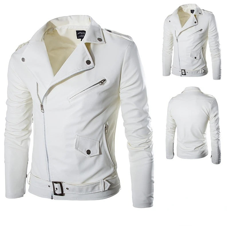Slimfit Motorradjacke aus Kunstleder mit Kunstfellfutter – Schwarz/Weiß, wintertauglich, maschinenwaschbar 2