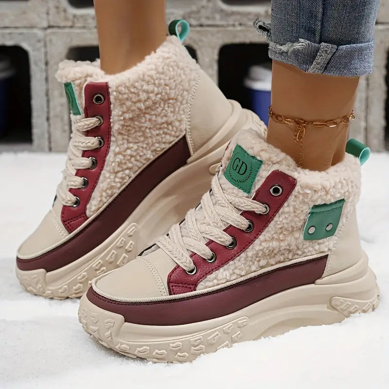 Damen-Schneestiefel, gepolsterte Baumwolle, Fleecefutter-4