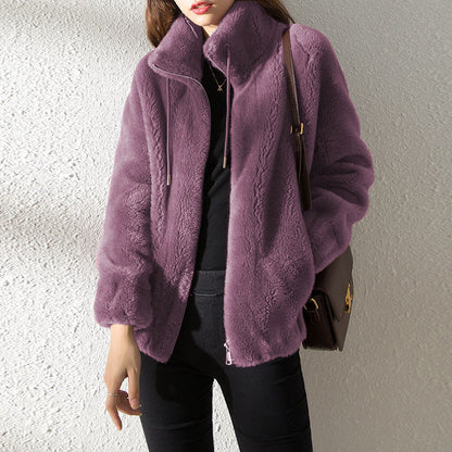 Damen-Fleecejacke mit Stehkragen – weiches und elegantes Design für kalte Wintertage, normale Passform, S-XL 1