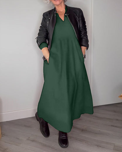 Variant image for Damen-Langes Kleid, mit Taschen, Weicher Stoff, für Alltag und Fest-25