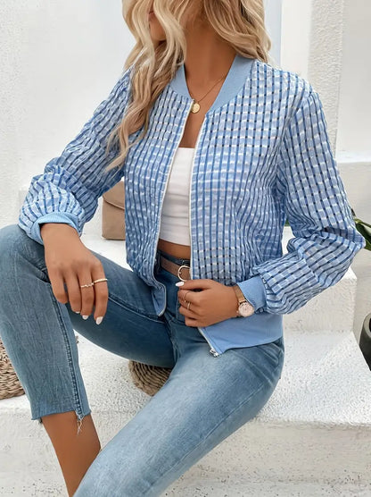 Damenjacke Kariert mit Reißverschluss Polyester Zeitloser Stil 5