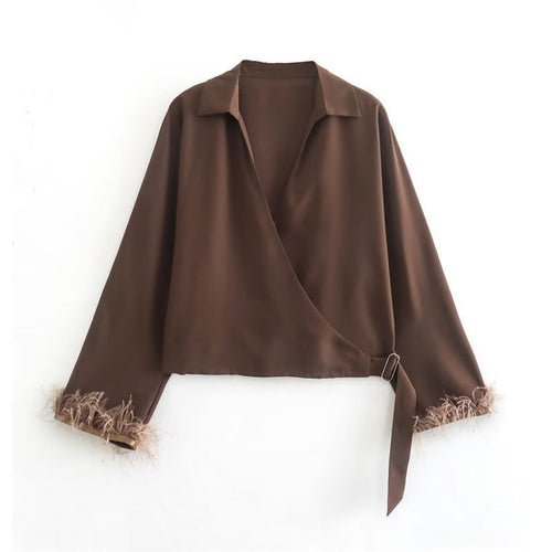 Damen-Strickpullover, langärmelig, Polyester mit Federdetail-1