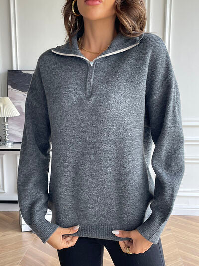 Langarm-Herrenpullover mit halbem Reißverschluss – 100% Baumwolle, eleganter Kragen, normale Passform 1
