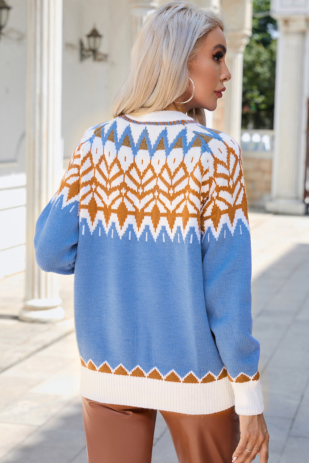 Damen-Strickpullover, geometrisches Muster, warmes Material-3
