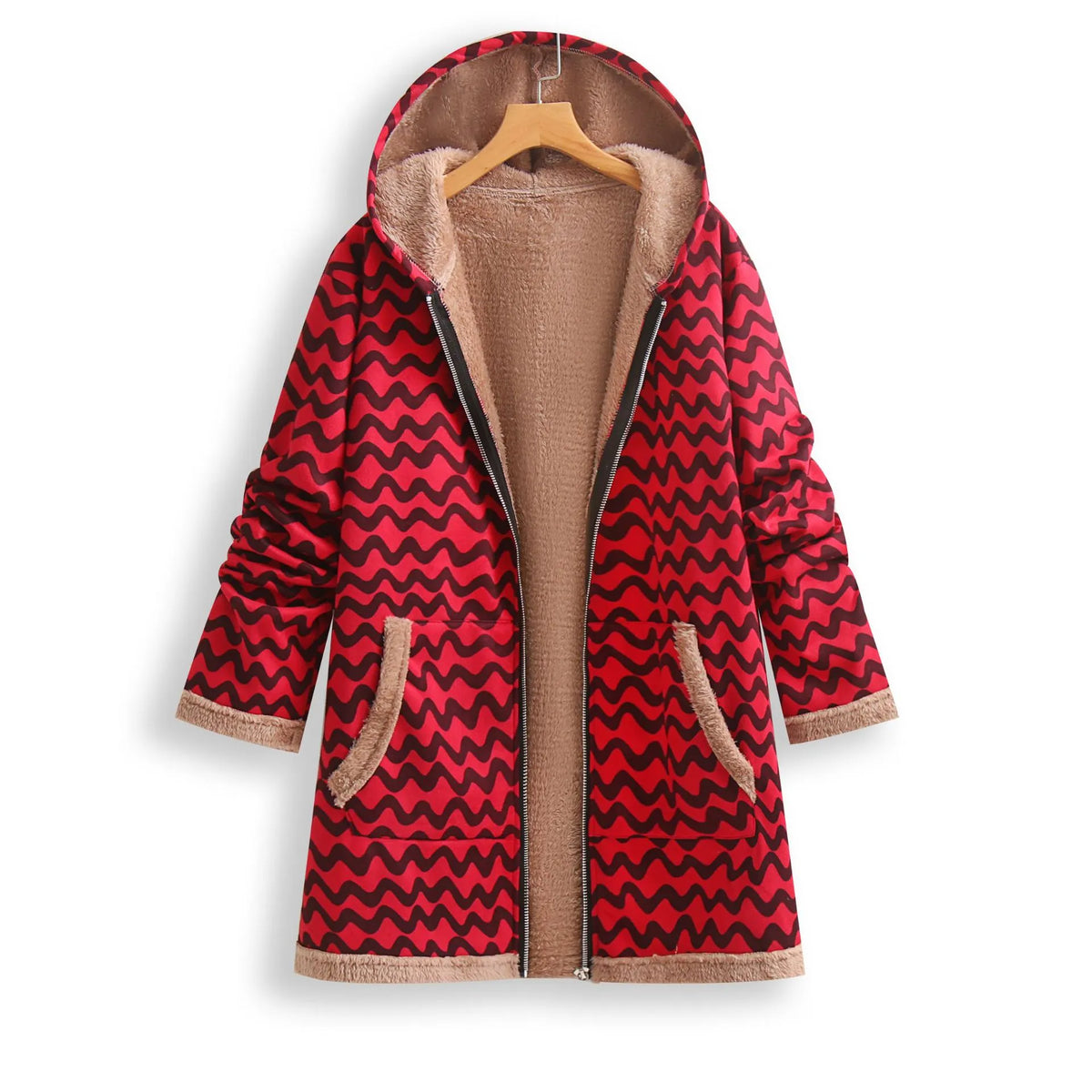 Damen-Kapuzenjacke Fleecefutter Polyester Moderner Stil-1