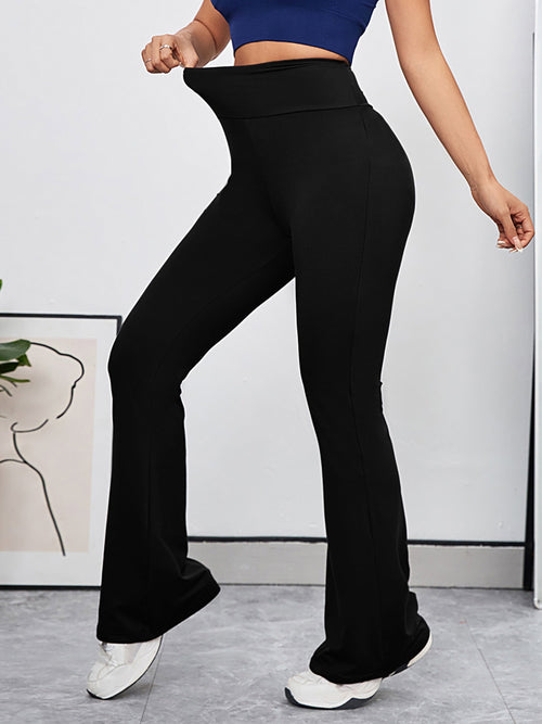 Damen-Hose, hohe Taille, ausgestellt, Stretchmaterial-1