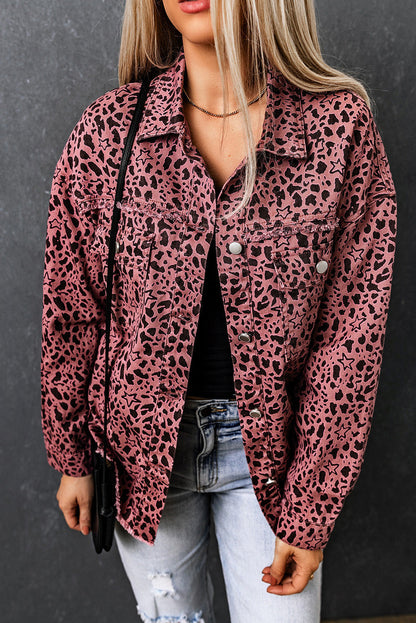 Damen-Jeansjacke, Leopardenmuster, lässige Baumwolle-3