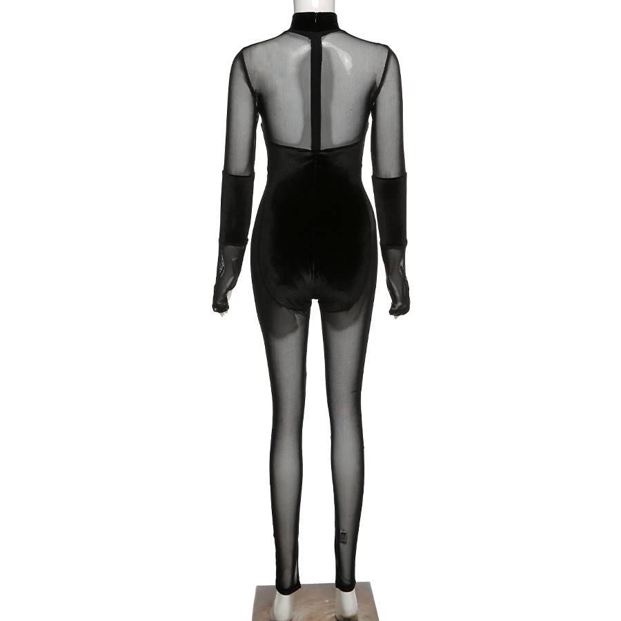 Damen-Overall, transparent, Patchwork, Polyester, Spandex-4