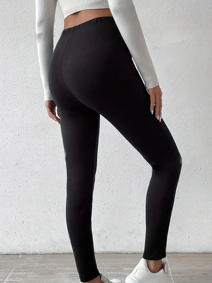 Damen-Leggings, mittlere Taille, fleecegefüttertes figurformendes Stretch, Material-2