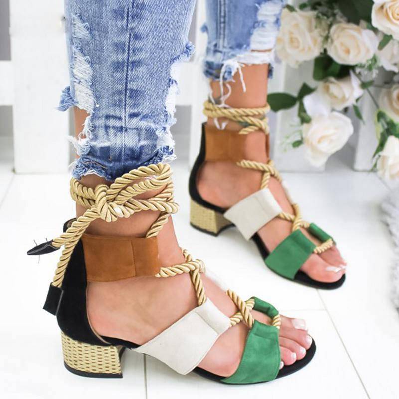 Damen-Gladiator-Sandalen, mit Knöchelriemen, mittlerer Absatz, EVA-5