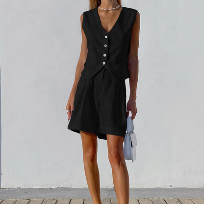 Herrenweste, Shorts-Set, taillierte Baumwolle und Leinen 9