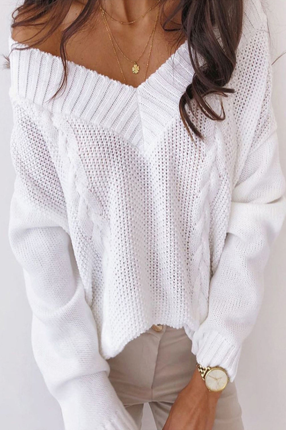 Damen-Pullover, V-Ausschnitt, Twist, Polyester, langärmelig-5