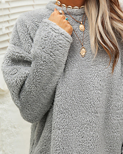 Damen-Fleecepullover, hoher Kragen, lässige Fleece, Material-5