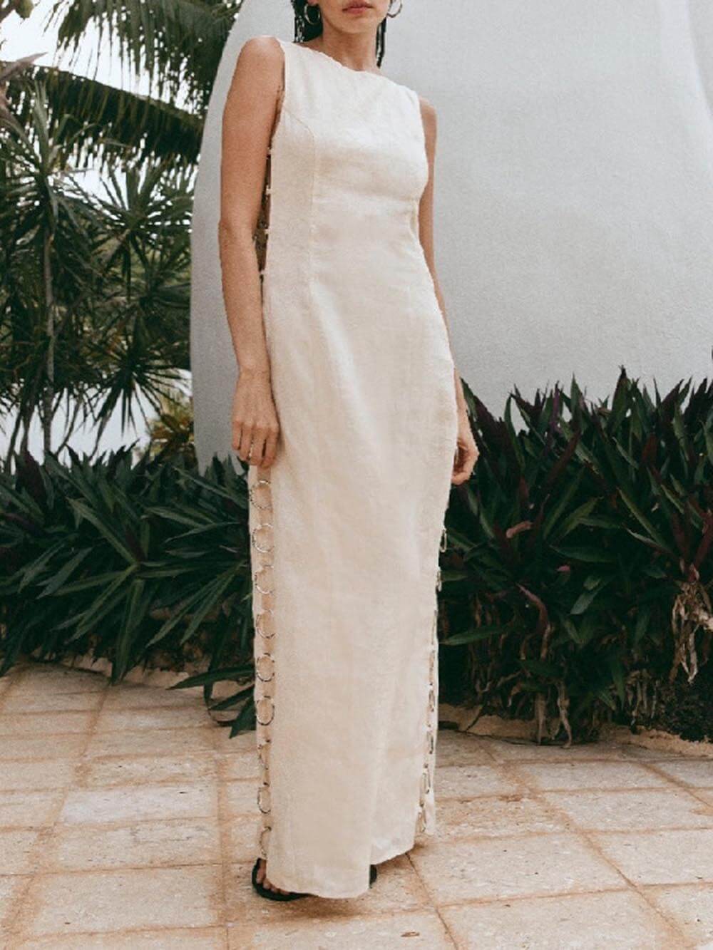 Damen-Midikleid, ärmelloser eleganter hochwertiger Stoff 8