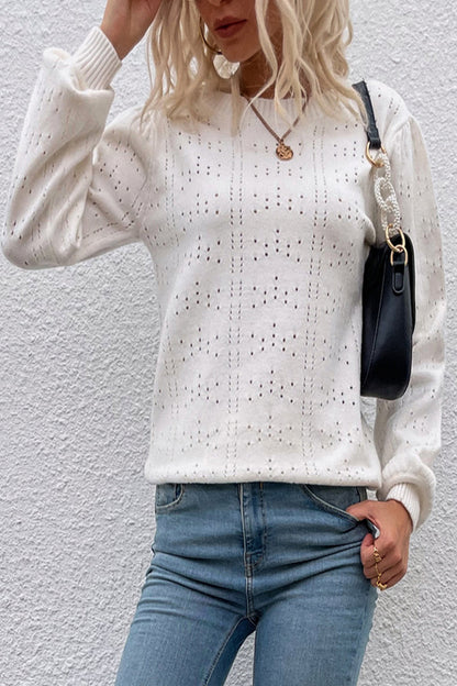 Damen-Strickpullover, lange Ärmel, Rundhalsausschnitt, Polyester-1