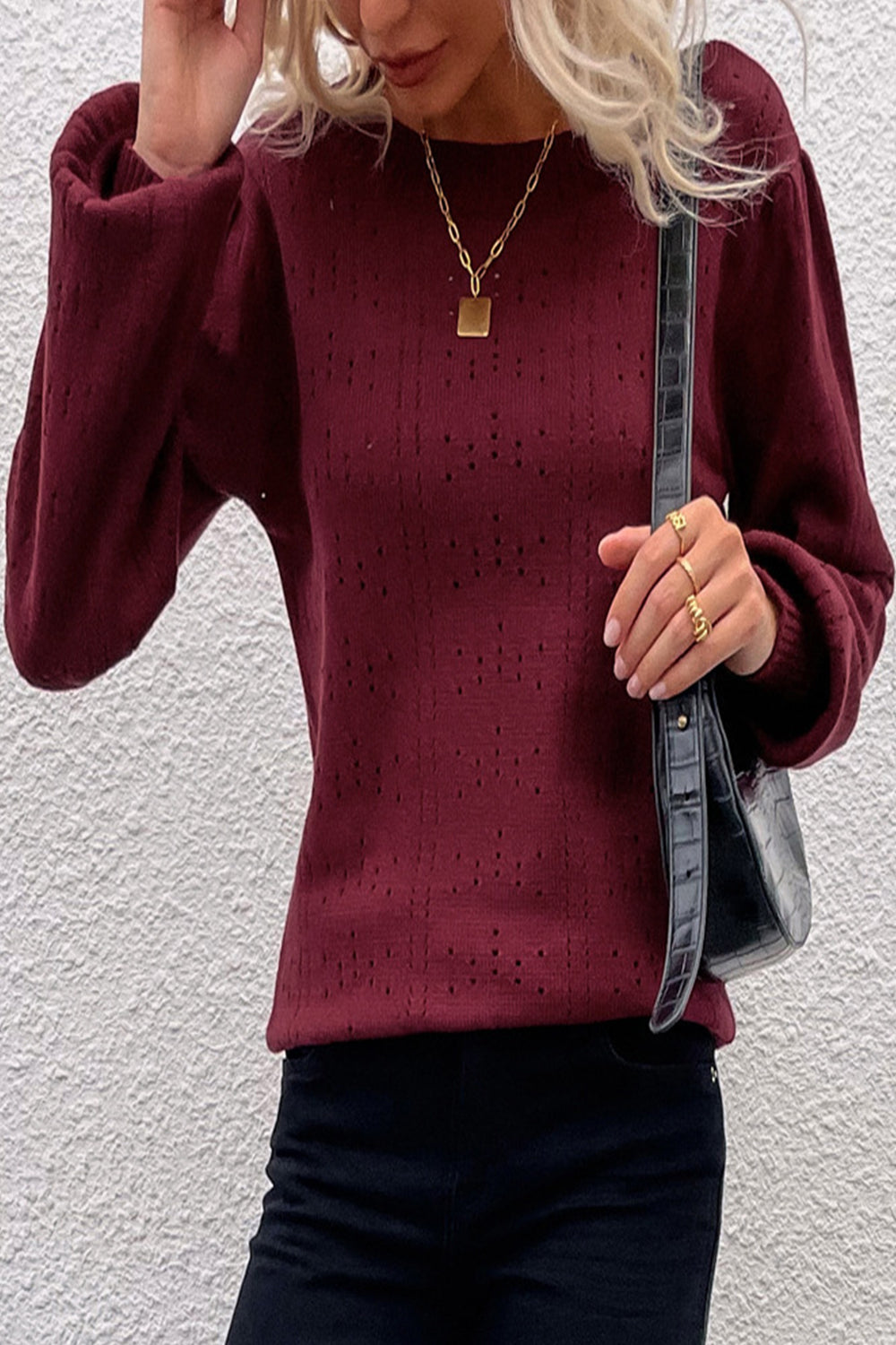 Damen-Strickpullover, lange Ärmel, Rundhalsausschnitt, Polyester-5