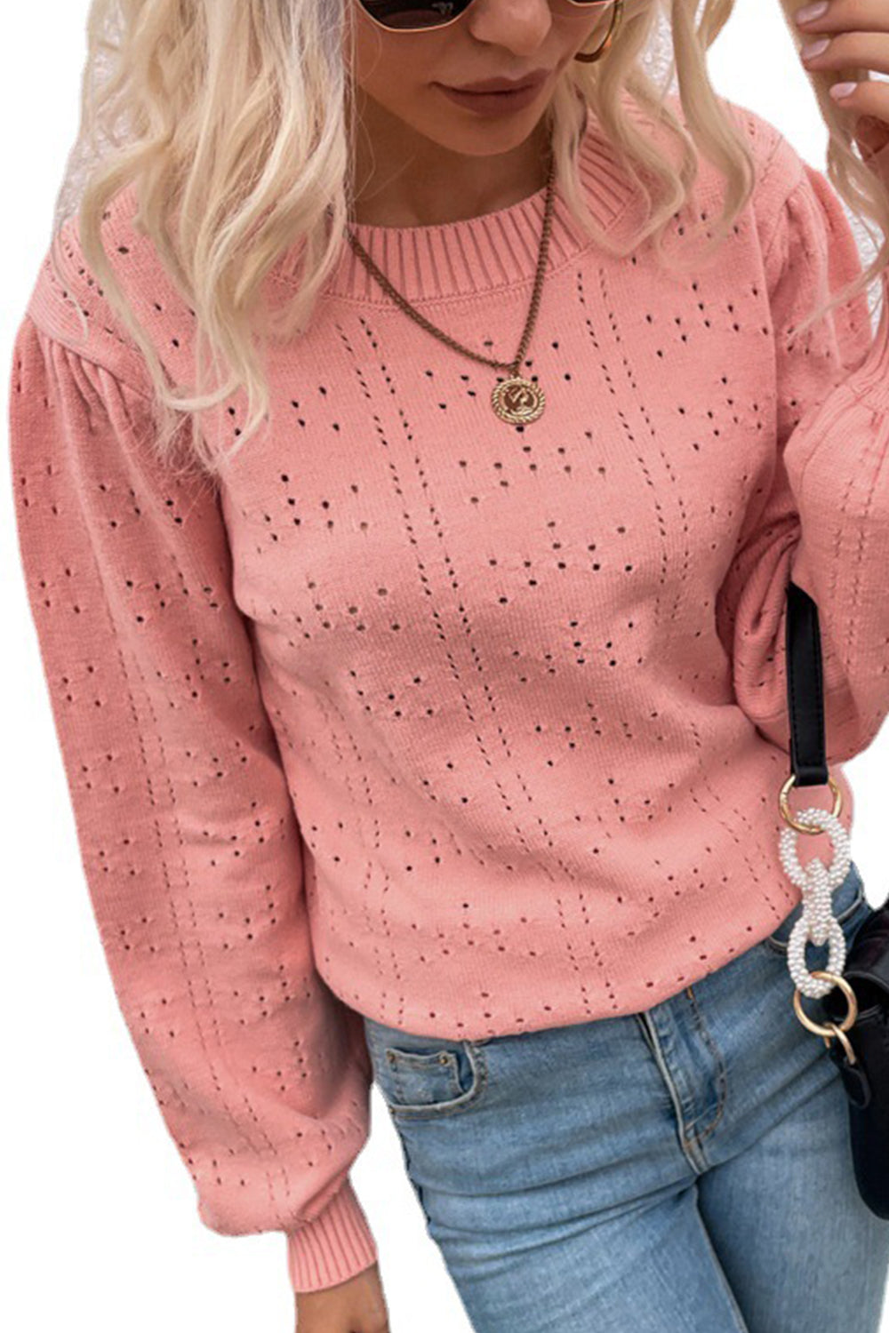 Damen-Strickpullover, lange Ärmel, Rundhalsausschnitt, Polyester-6