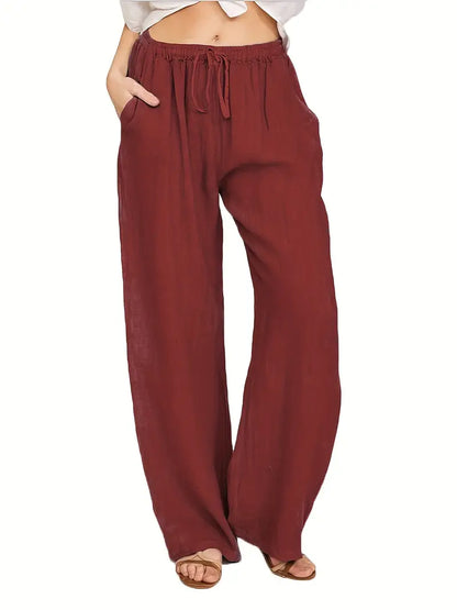 Damen-Hose, weites Bein, verstellbare Taille, Polyester 12