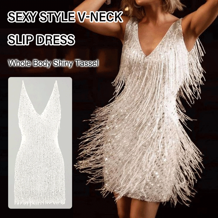 Damen-Slipkleid, V-Ausschnitt, luxuriös, Polyester, Elasthan-2
